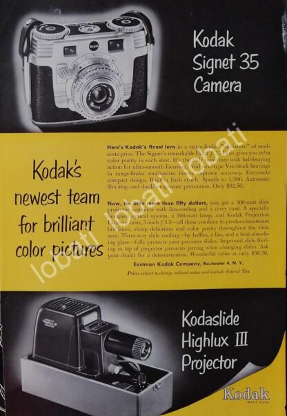 CARTEL ANTIGUO ORIGINAL DE CAMARAS KODAK SIGNET 35 & PROYECTOR HIGHLUX 1950s /479