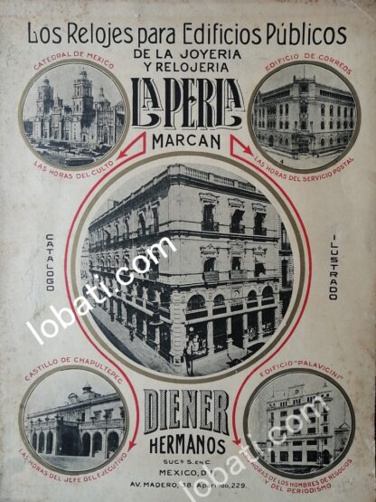 CARTEL ANTIGUO ORIGINAL DE JOYERIA Y RELOJERIA LA PERLA 1923 RELOJES PARA EDIFICIOS / 776