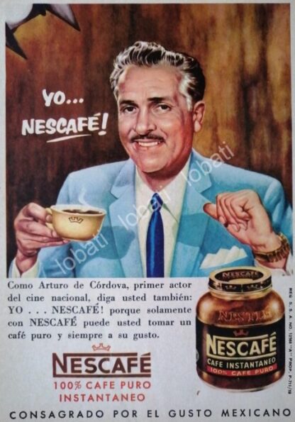 CARTEL ANTIGUO ORIGINAL DE PUBLICIDAD RETRO NESCAFE Y ARTISTAS DEL CINE DE ORO 1950s - Imagen 4