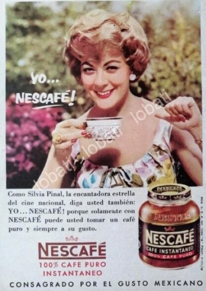 CARTEL ANTIGUO ORIGINAL DE PUBLICIDAD RETRO NESCAFE Y ARTISTAS DEL CINE DE ORO 1950s - Imagen 2