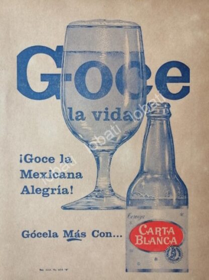 CARTEL ANTIGUO ORIGINAL DE CERVEZA CARTA BLANCA 1960s /216