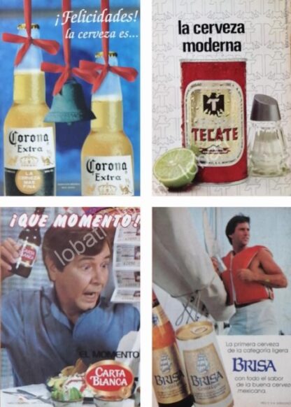 CARTEL ANTIGUO ORIGINAL DE SET DE 4 AFICHES RETRO CERVEZAS VARIAS, AÑOS 70s /209