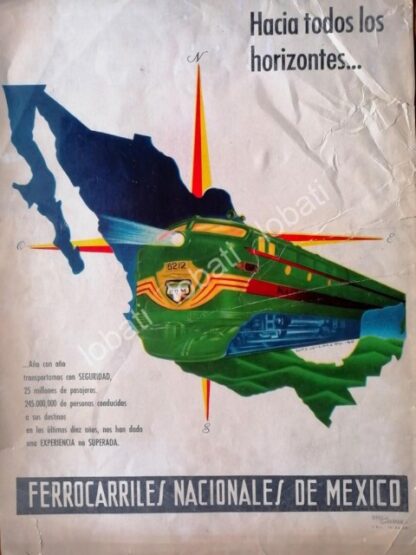 CARTEL ANTIGUO ORIGINAL DE FERROCARRILES NACIONALES 1958 DIB LUPE GUERRERO