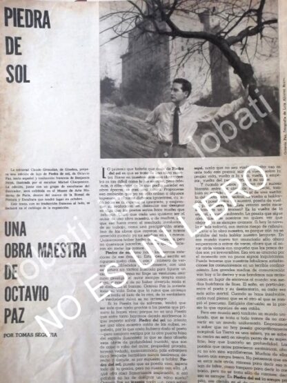 CARTEL ANTIGUO ORIGINAL DE 1965 RESEÑAN LIBRO. PIEDRA DEL SOL, OCTAVIO PAZ