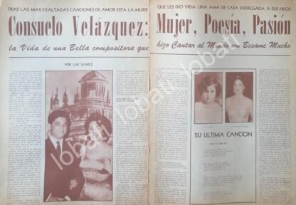 CARTEL ANTIGUO ORIGINAL DE ENTREVISTA A CONSUELO VELASQUEZ, SU VIDA 1961