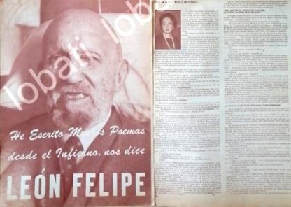 CARTEL ANTIGUO ORIGINAL DE ENTREVISTA A LEON FELIPE. /BEATRIZ REYES VEVARES 1965