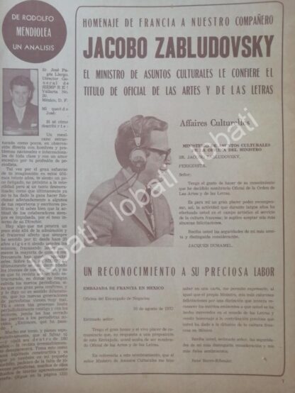 CARTEL ANTIGUO ORIGINAL DE Francia condecora a Jacobo Zabludovsky 1972