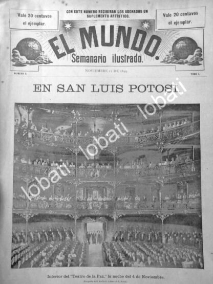 CARTEL ANTIGUO ORIGINAL DE INAUGURAN TEATRO LA PAZ, S.L. P. 1896