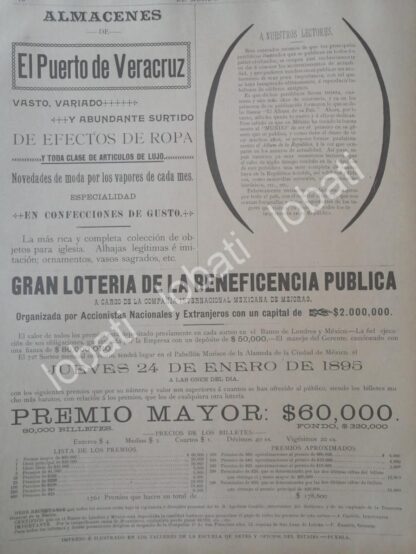 CARTEL ANTIGUO ORIGINAL DE LA LOTERIA NACIONAL, Y OTRAS 1895 /167