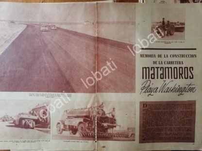 CARTEL ANTIGUO ORIGINAL DE CONTRUCCION CARRETERA MATAMOROS PLAYA WASHINGTON