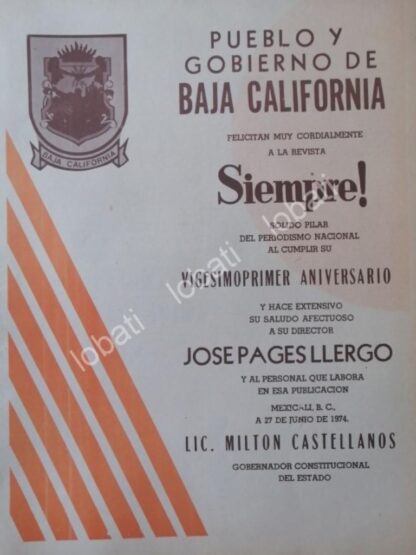 CARTEL ANTIGUO ORIGINAL DE B. CALIFORNIA FELICITA A JOSE PAGES LLERGO 74