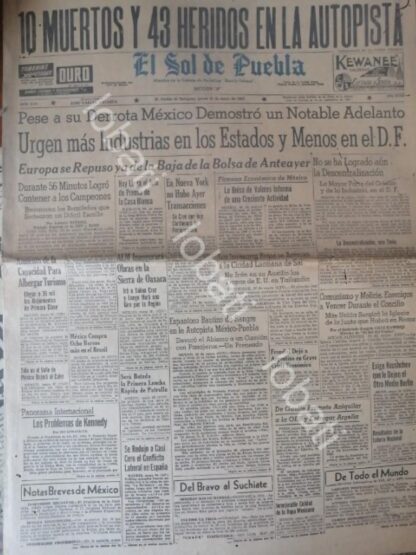 CARTEL ANTIGUO ORIGINAL DE SECCION PERIODICO ANTIGUO EL SOL DE PUEBLA 1962