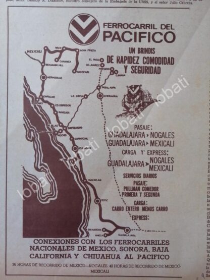 CARTEL ANTIGUO ORIGINAL DE . FERROCARRIL DEL PACIFICO 1964