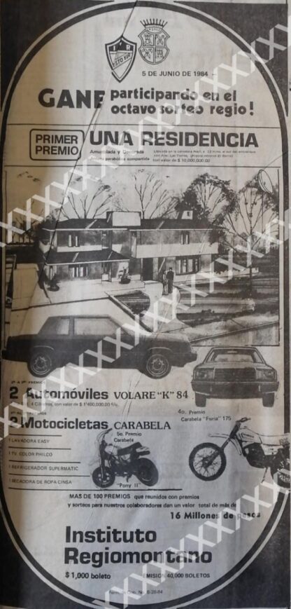 CARTEL ANTIGUO ORIGINAL DE . SORTEO INSTITUTO REGIOMONTANO 1983 - Imagen 2