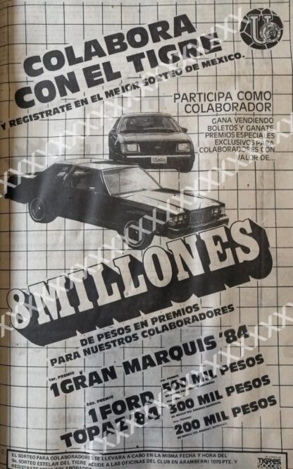 CARTEL ANTIGUO ORIGINAL DE . SORTEO DE TIGRES 1984 - Imagen 2