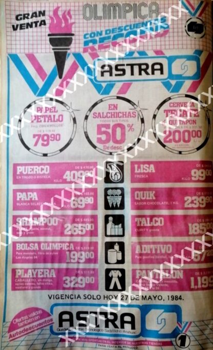 CARTEL ANTIGUO ORIGINAL DE . TIENDAS ASTRA 1984 MONTERREY