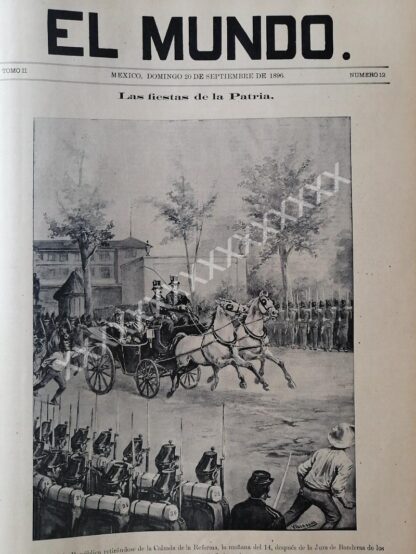 PORTADA ANTIGUA 1896 PORFIRIO DIAZ EN CARRUAJE