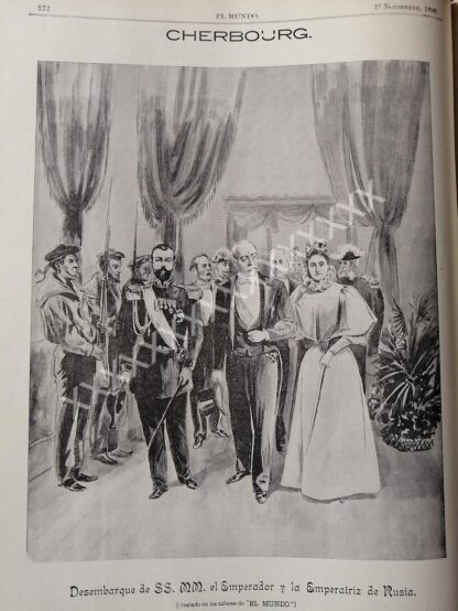 GRABADO ANTIGUO 1896 EL ZAR DE RUSIA LLEGA A CHERBOURG