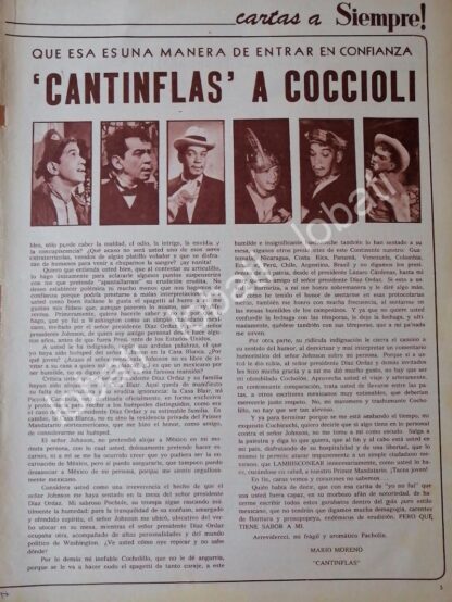 AFICHE RETRO CARTA DE CANTINFLAS A CARLO COCCIOLI 1969