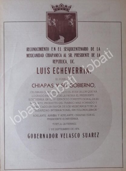 AFICHE POLITICO RETRO. CHIAPAS FELICITA A LUIS ECHEVERRIA 1974