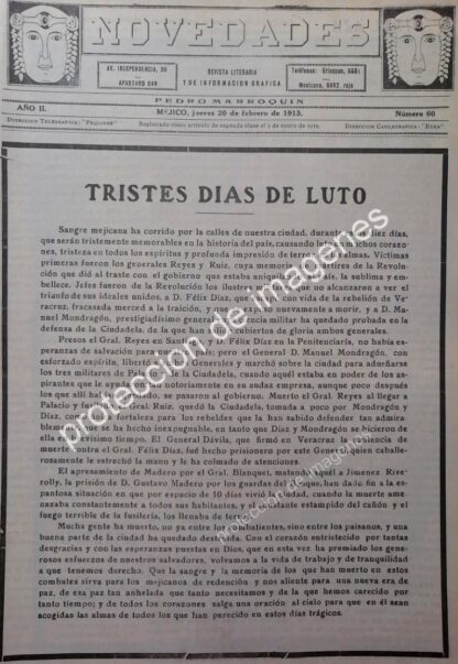 AFICHE ANTIGUO 1913 NOTICIA DE LA DECENA TRAGICA