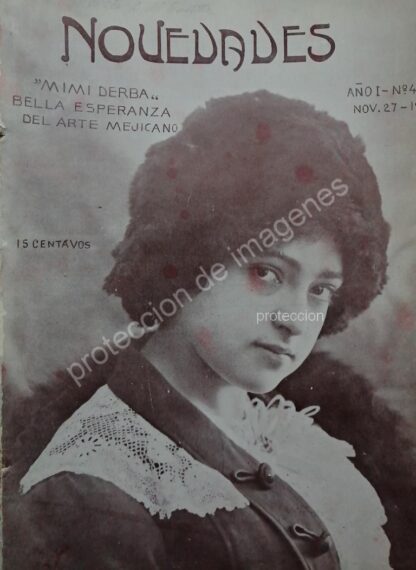 PORTADA ANTIGUA ORIGINAL 1912 LA ACTRIZ. MIMI DERBA