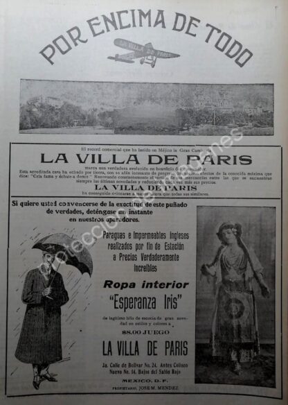 CARTEL ANTIGUO TIENDA. LA VILLA DE PARIS. 1912