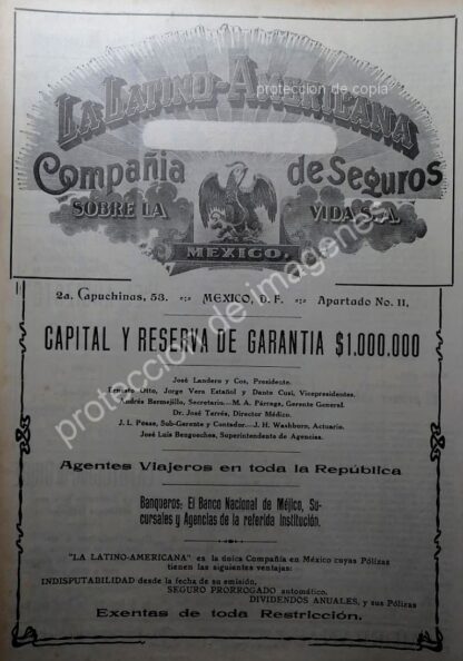 CARTEL ANTIGUO ASEGURADORA LA LATINO AMERICANA 1912 /836