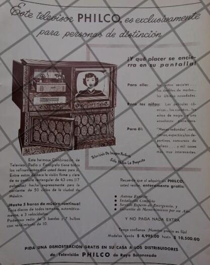 HISTORICO CARTEL ANTIGUO, TELEVISORES PHILCO 1951, LOS PRIMEROS EN MEXICO