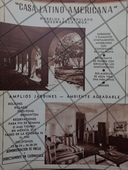 CARTEL ANTIGUO INAUGURAN HOTEL LA LATINO AMERICANA, MORELOS 1950