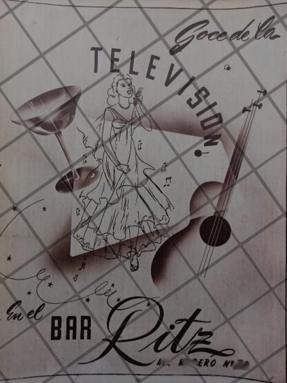 CARTEL ANTIGUO BAR DEL HOTEL RITZ 1951 INICIOS DE LA TELEVISION EN MEXICO