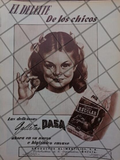 CARTEL PUBLICIDAD ANTIGUA GALLETAS PASA SURTIDO ESCOLAR 1951