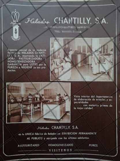 CARTEL PUBLICITARIO ANTIGUO ORIGINAL HELADOS CHANTILLY S.A /251