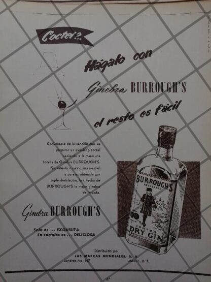 CARTEL PUBLICIDAD ANTIGUA GINEBRA BURROUGHS 1951 VINOS 614