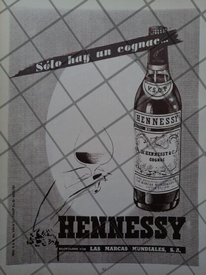 CARTEL PUBLICITARIO ANTIGUO WHISKY HENNESY 1951 VINOS