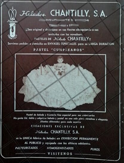 CARTEL ANTIGUO ORIGINAL HELADERIAS CHANTILLY S.A /248