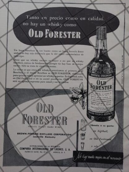 CARTEL PUBLICITARIO ANTIGUO WHISKY OLD FORESTER 1951