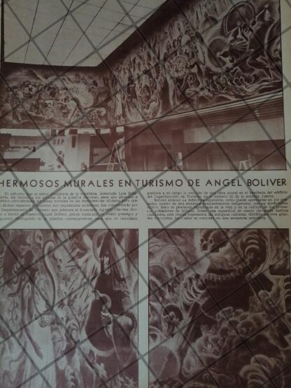 AFICHE RETRO ORIGINAL. MURALES DEL PINTOR ANGEL BOLIVER 1970