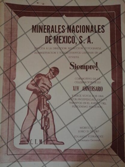 CARTEL RETRO ORIGINAL, MINERALES NACIONALES DE MEXICO S.A 1967