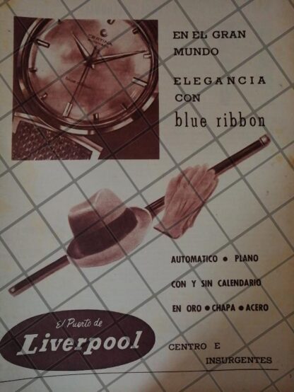 CARTEL ANTIGUO ORIGINAL TIENDAS LIVERPOOL Y RELOJ CERTINA 1964