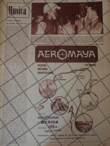 CARTEL RETRO ORIGINAL. AEROLINEAS AEROMAYA. 1960s /909 RARO