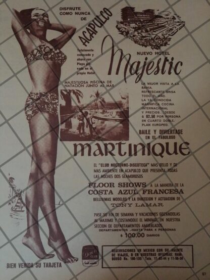 CARTEL RETRO ORIGINAL. HOTEL MAJESTIC ACAPULCO ETC. 1960s /908