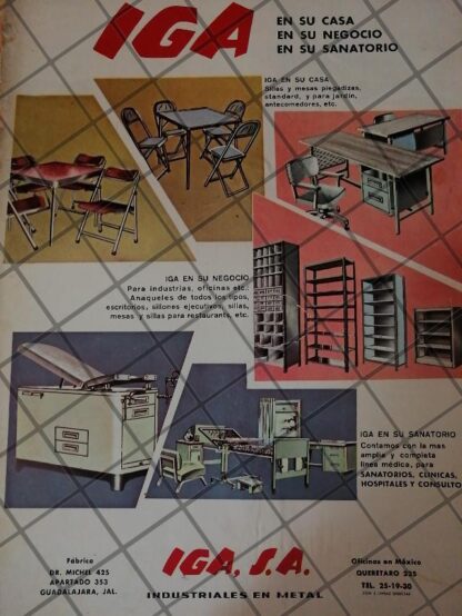 CARTEL RETRO ORIGINAL. MUEBLES METALICOS IGA S.A 1960s /905