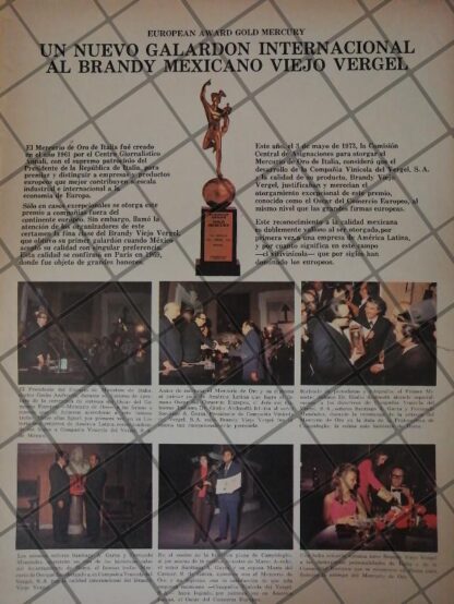 CARTEL RETRO ORIGINAL. VIEJO VERGEL RECIBE PREMIO MERCURIO DE ORO 1973