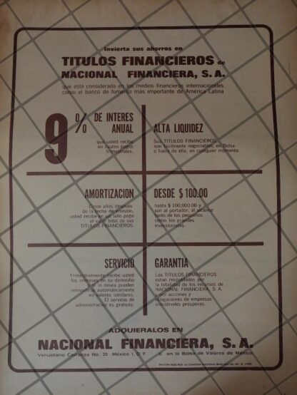 CARTEL RETRO ORIGINAL. BANCO NACIONAL FINANCIERA 1968 /149