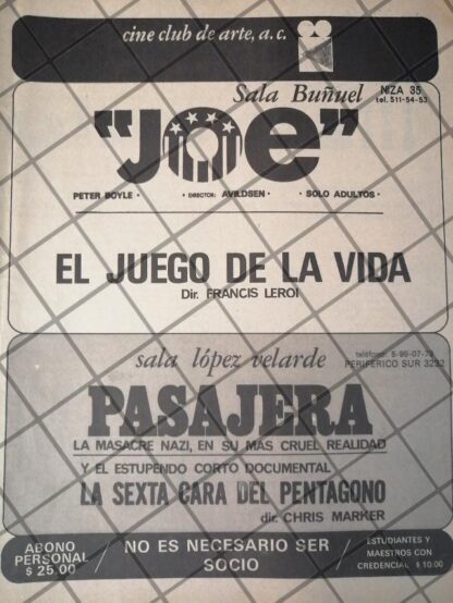 AFICHE ANTIGUO. CINE CLUB DE ARTE A.C. 1971 /3