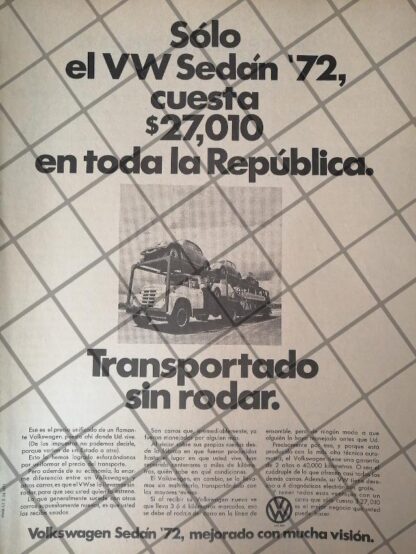 PUBLICIDAD ANTIGUA AUTOS VOLKSWAGEN SEDAN 1972 /1001