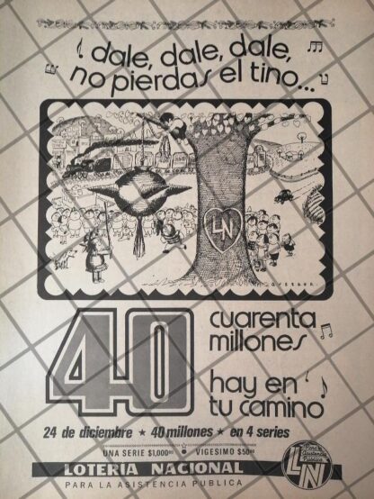 AFICHE RETRO ORIGINAL LOTERIA NACIONAL 1970 DIBUJO ABEL QUEZADA /177