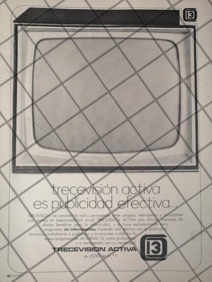 AFICHE RETRO ORIGINAL. TELEVISORA TRECEVISION ACTIVA CANAL 13 1970 /2