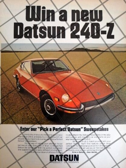 CARTEL RETRO DEBUTA DE AUTOS NISSAN DATSUN 240-Z /MUY RARO